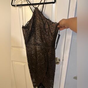 Brown Lace Halter Slip Dress